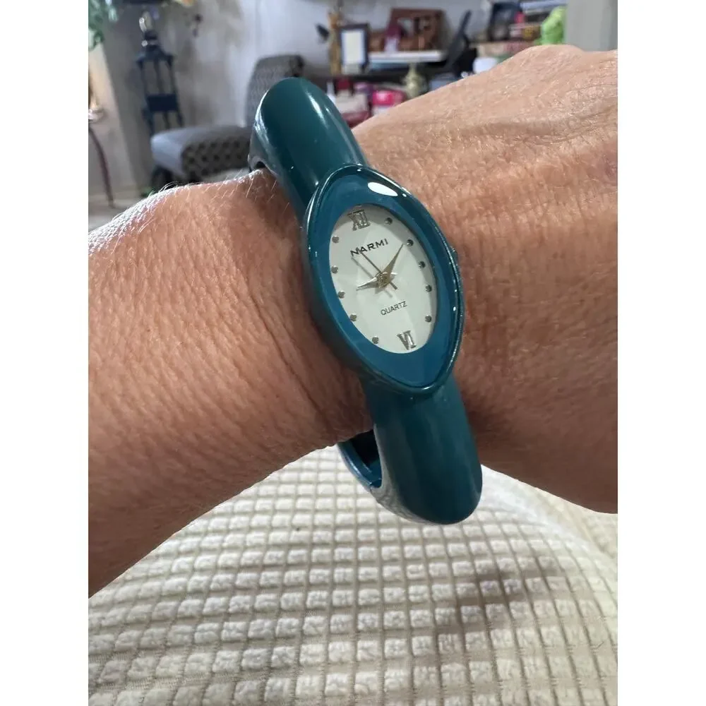 Vintage NARMI Teal Bangle Watch | Quartz | Retro Statement Bracelet Watch | Work